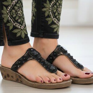 SAM EDELMAN sandals black stone leopard print beaded - 7.5